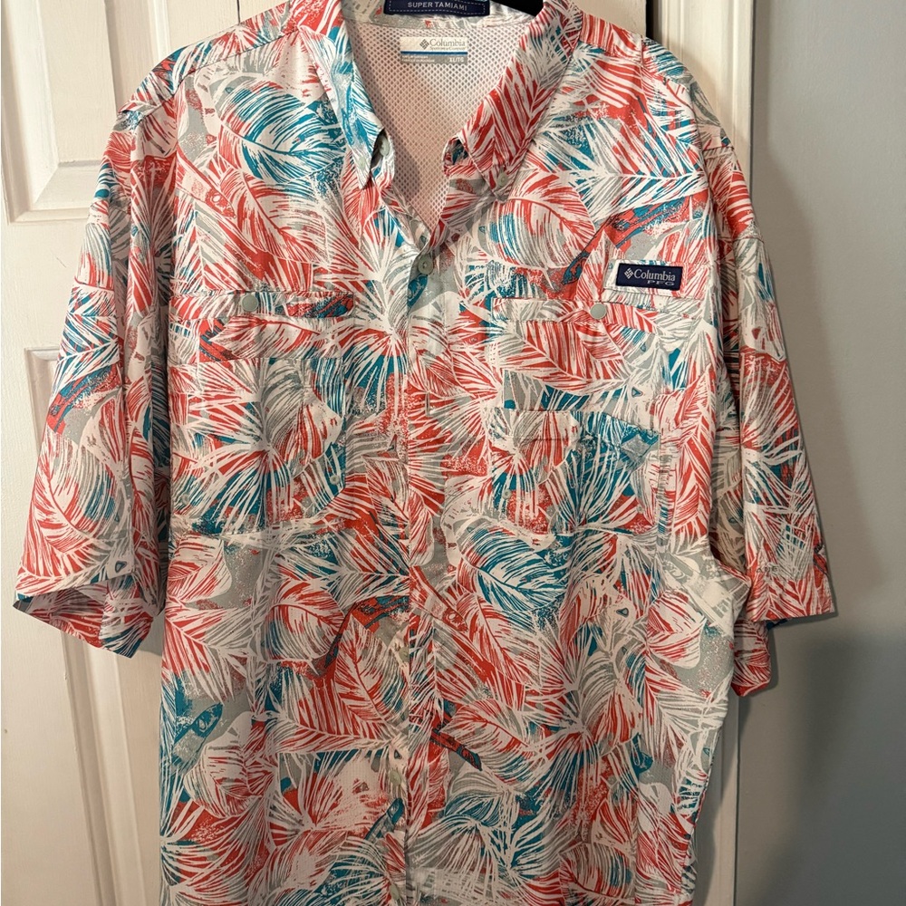 Columbia Men's Leaf Print Shirt - Red and Blue
